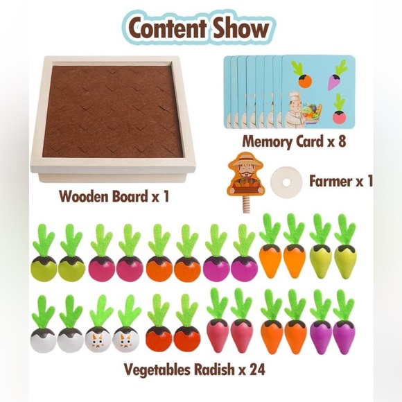 Montessori Wooden Vegetable Memory Game Toddler Learning Toy NEW - Picture 7 of 10